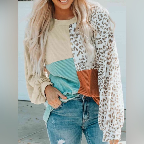 NWOT Leopard Color Block Sweatshirt - Picture 8 of 10